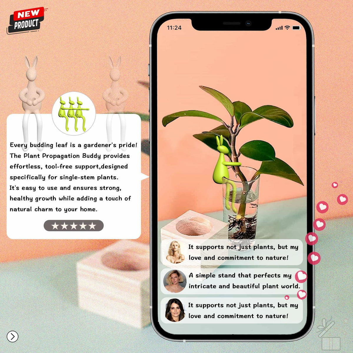 Naiqi Rabbit-Shaped Plant Supports 3 pcs Indoor Garden Propagation