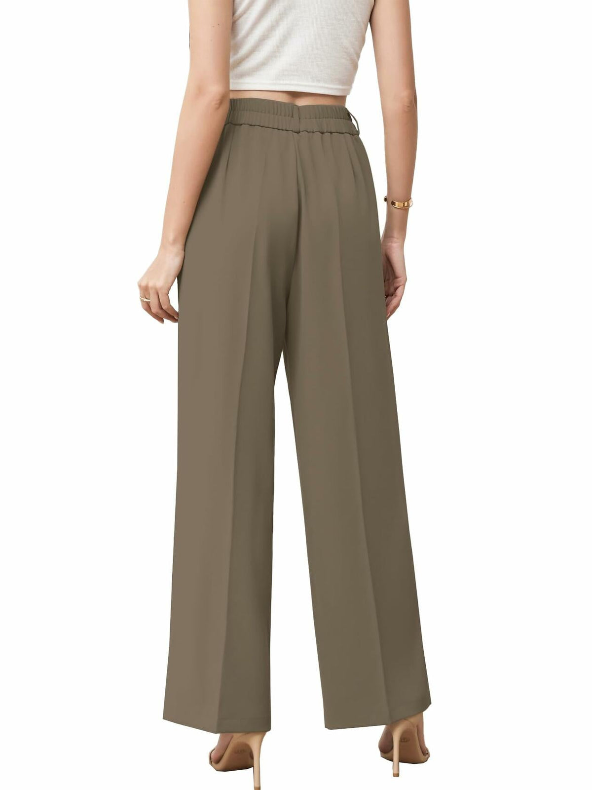 Betusline Womens Business Casual Wide Leg Long Dress Pants Brown Size Small