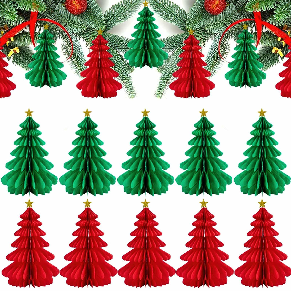 Christmas Tree Honeycomb Paper Pendant Decorations 4 pcs Hanging Ornaments