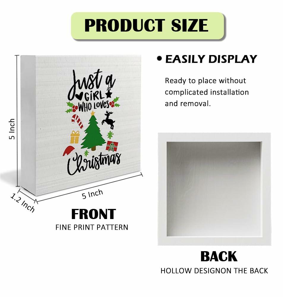 Absnfatu Christmas Wooden Box Sign Just a Girl Who Loves Christmas 5x5 Inch