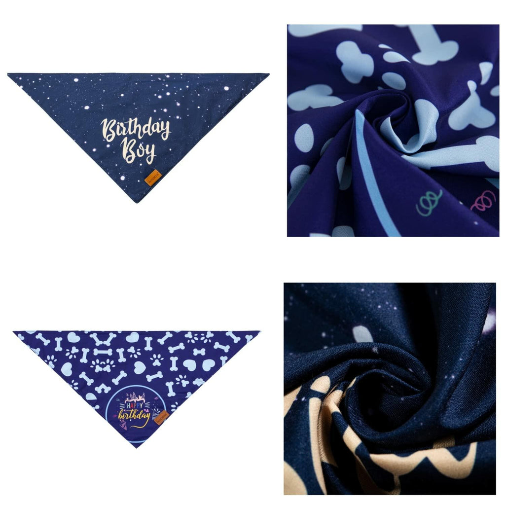 Dog Birthday Party Hats Bandana Double Layer Fabric Large Blue Size L