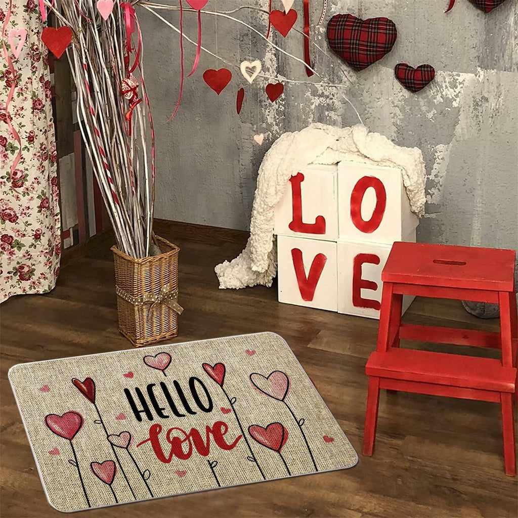 GAGEC Valentines Day Door Mat Hello Love Hearts Decorative 17x27 Inch