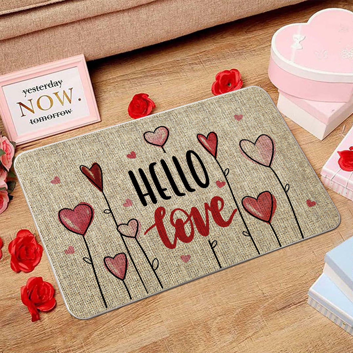 GAGEC Valentines Day Door Mat Hello Love Hearts Decorative 17x27 Inch