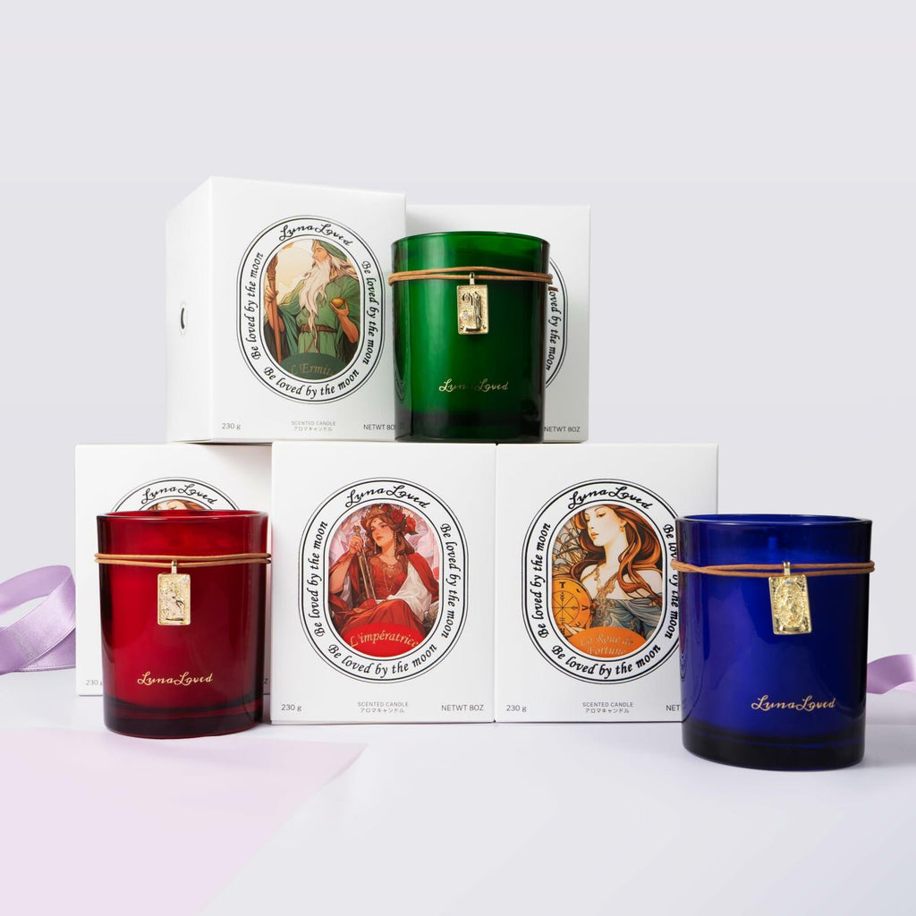 LunaLoved Tarot Wheel of Fortune Soy Candle Wood Citrus Bergamot Cedarwood