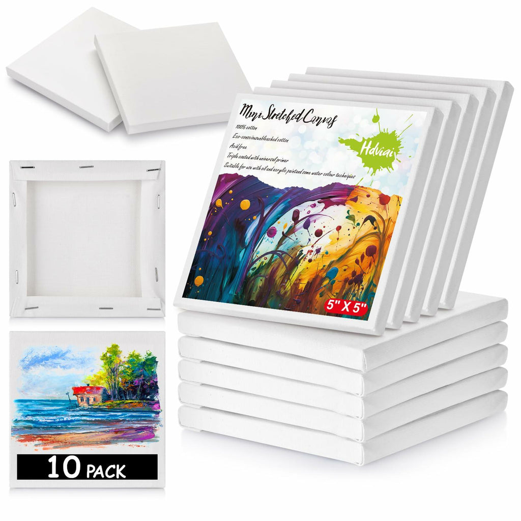 12PCS Mini Canvas and Easel Set 4x4in Cotton Canvases Small Art Stand