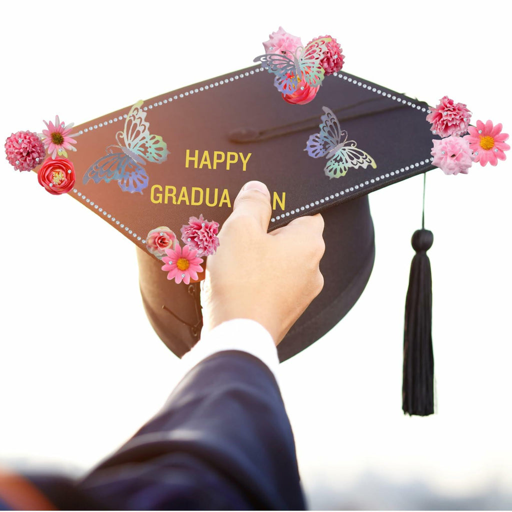 Graduation Cap Decorations 2025 Grad Kit Flowers Butterfly Pearls DIY Set