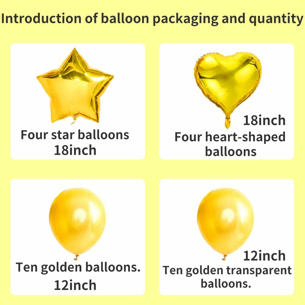 28Pcs Happy Birthday Foil Balloons Star Heart 18" Gold Confetti