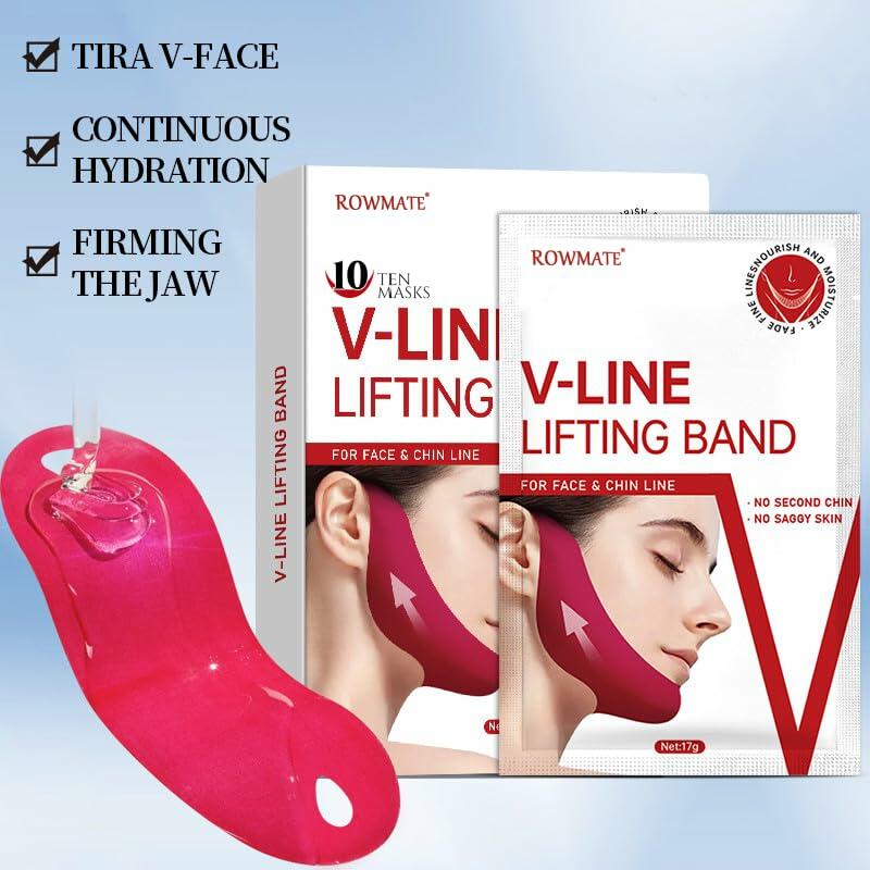 ROWMATE Chin Strap Toning Hydrogel Collagen Mask Hyaluronic Acid Red 10 pcs