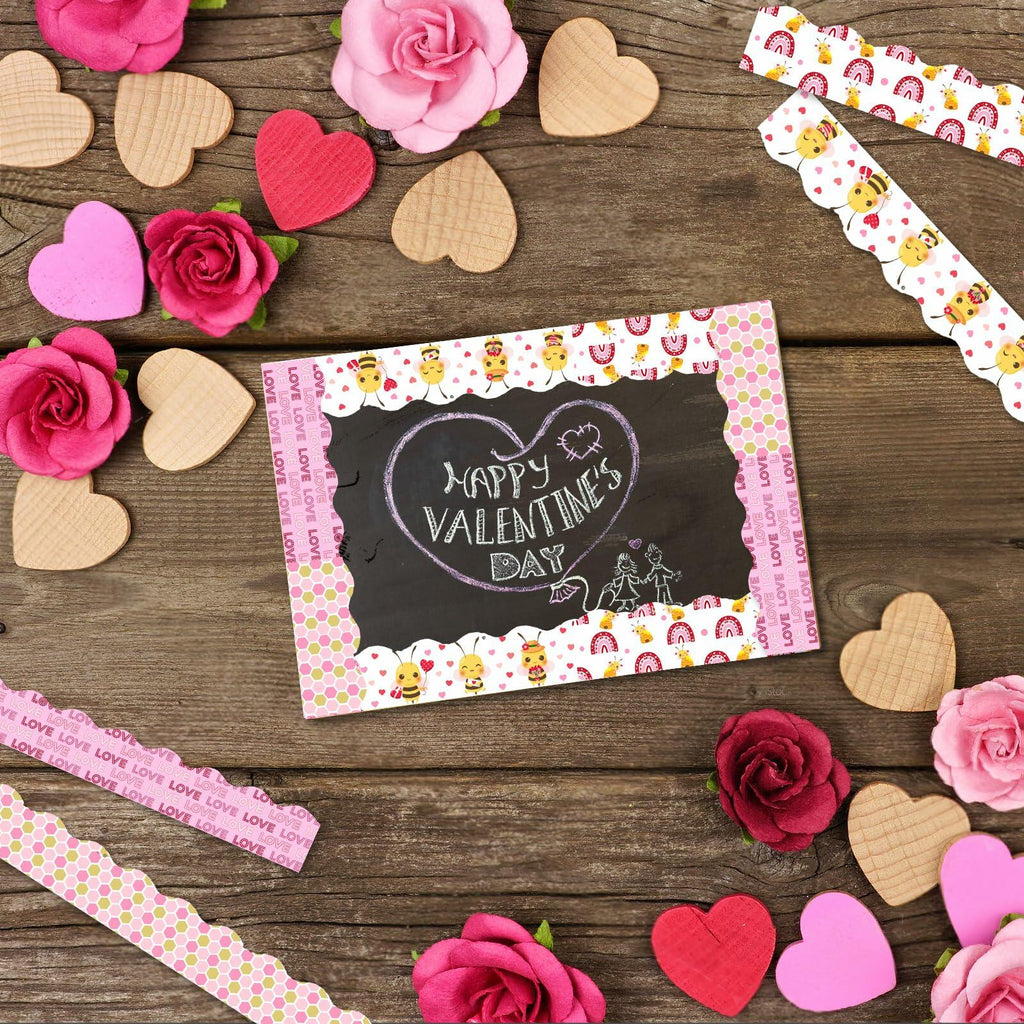 4 Rolls Valentine’s Day Bulletin Board Borders 131Ft Pink Bee Mine Trim