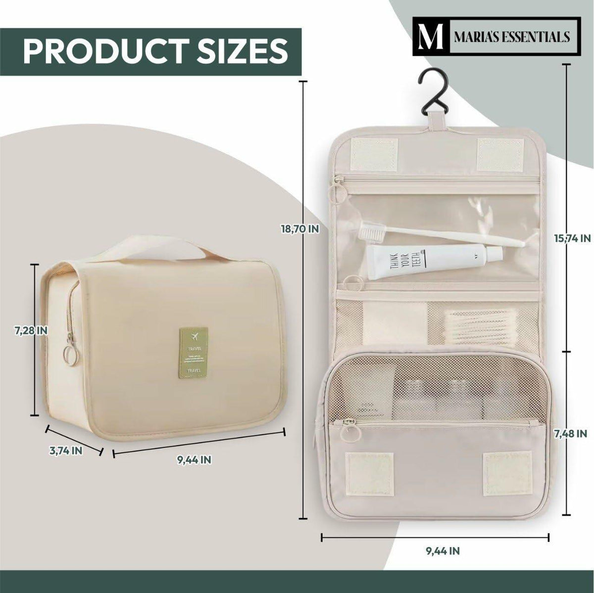 MARIA'S ESSENTIAL Makeup Bag Dual Facial Brush Medium Travel Organizer