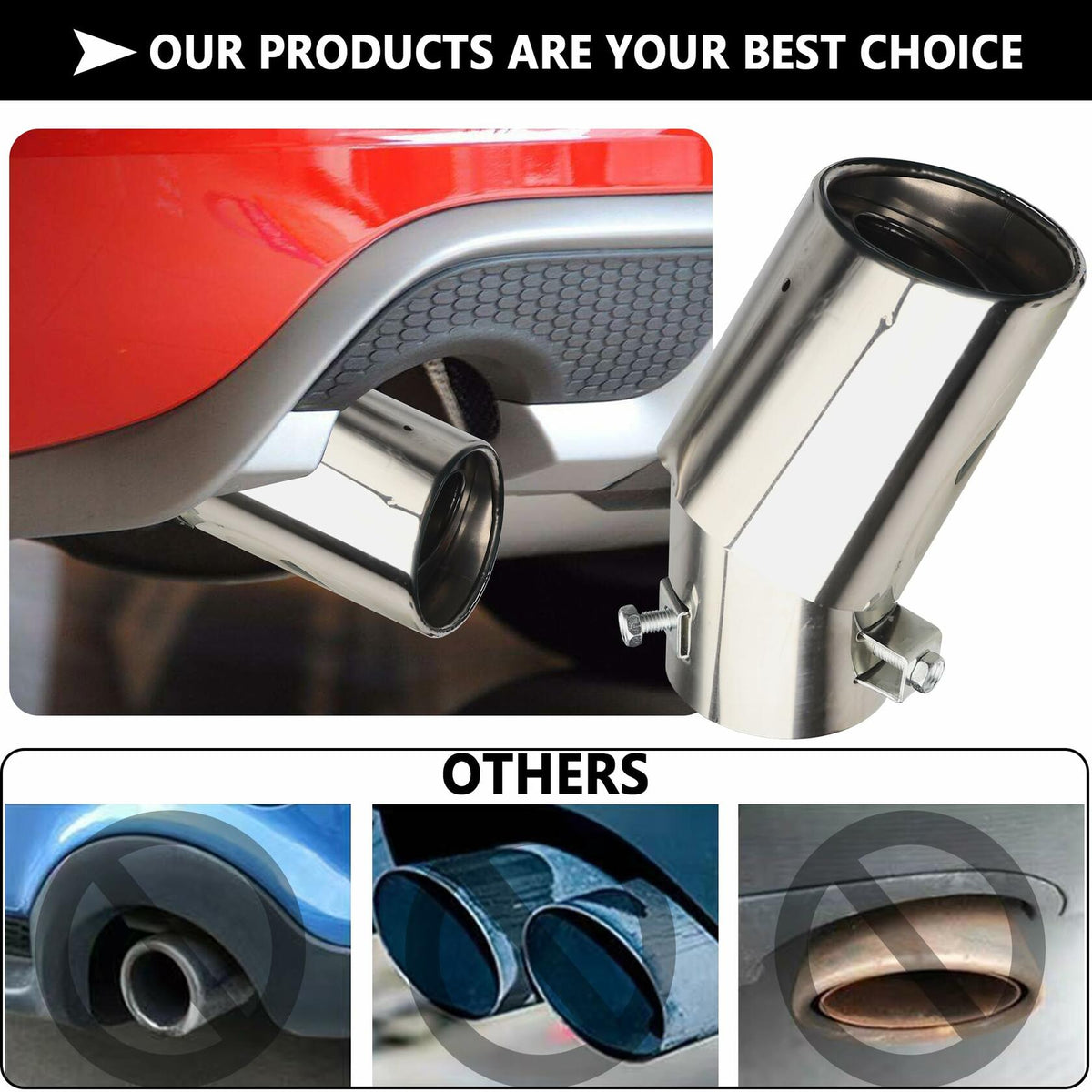 IHOTDER Stainless Steel Car Exhaust Tip 5.5'' Length Bolt-On Bright Silver