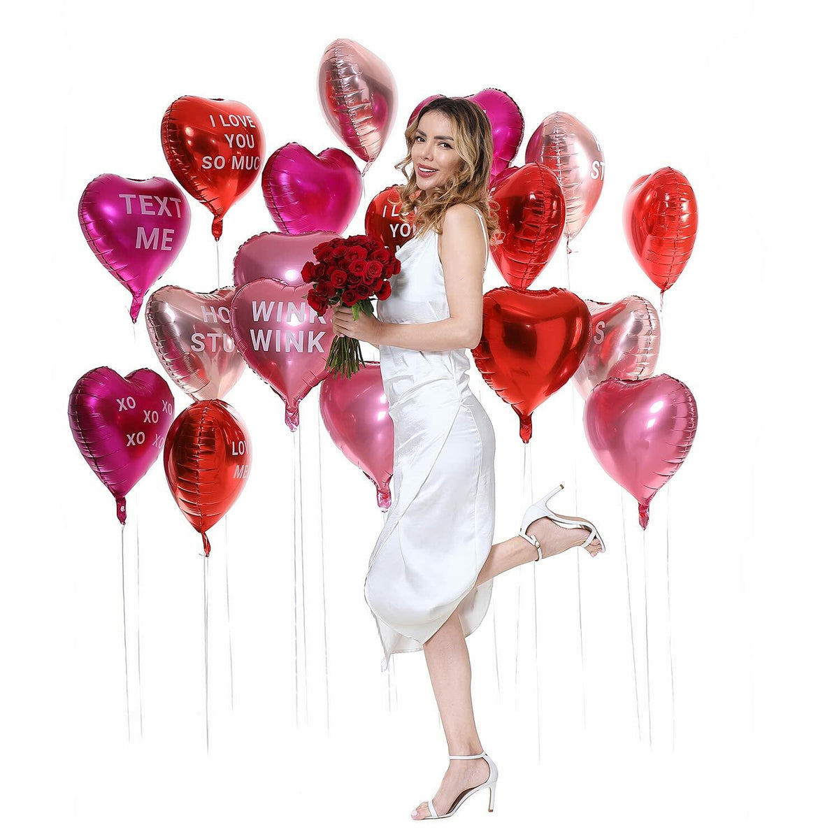 Heart Balloons 18" Foil Mylar Love Balloons Hot Pink Macaron Pink 24 Pcs