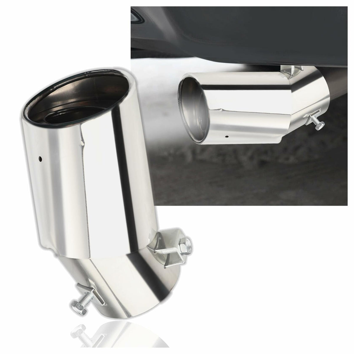 IHOTDER Stainless Steel Car Exhaust Tip 5.5'' Length Bolt-On Bright Silver