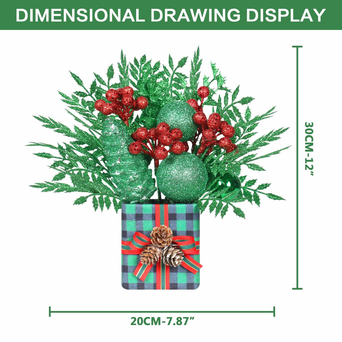 [Like New] Super Holiday Buffalo Check Plaid Green Glitter Mini Christmas Tree Small
