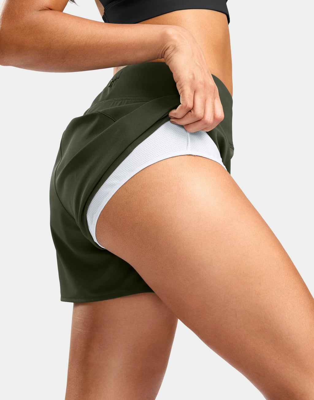 G Gradual Women's Running Shorts Mesh Liner Phone Pockets Olive Size XXS