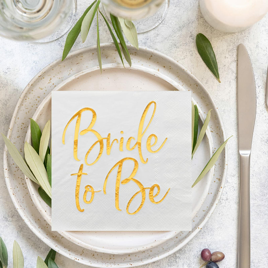 Apriciti Wedding Napkins White Gold Foil Miss to Mrs 50 Pack Disposable