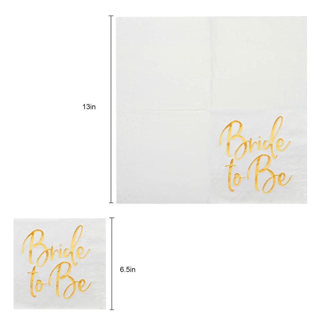 Apriciti Wedding Napkins White Gold Foil Miss to Mrs 50 Pack Disposable
