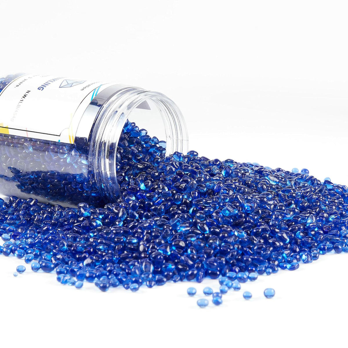 TWINKLING Fire Glass Stones 3-6mm 1lb Jar Cobalt Blue High Luster
