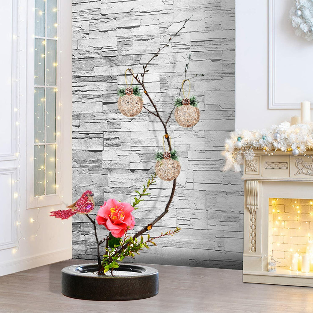 [Like New] Christmas Ball Ornaments 4pc Set Champagne Pinecone Rattan String