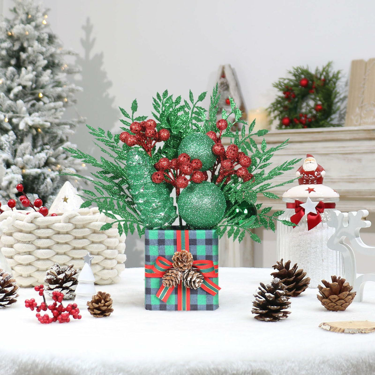 [Like New] Super Holiday Buffalo Check Plaid Green Glitter Mini Christmas Tree Small