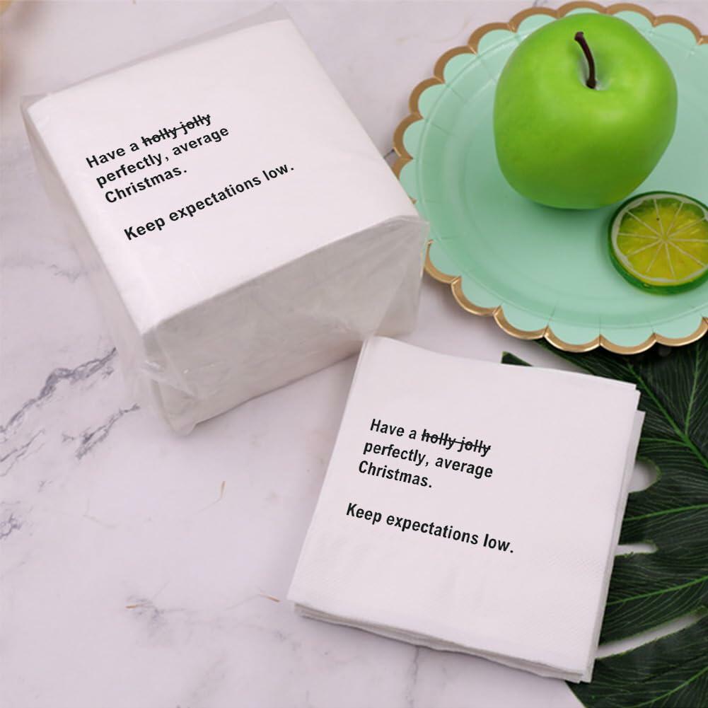 VOWFOO Funny Christmas Quotes Cocktail Napkins 4.5x4.5 2-ply 100pcs