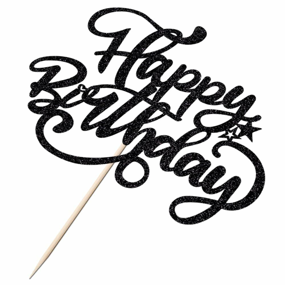 Crseniny Happy Birthday Cake Topper Black Glitter Party Decoration