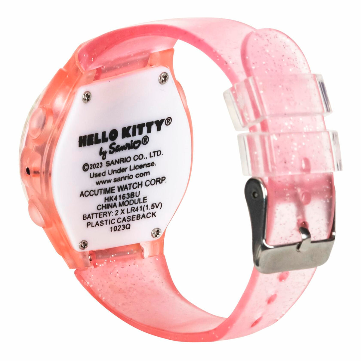 Sanrio Hello Kitty Kids LCD Watch Pink Glitter Strap Iridescent Bezel