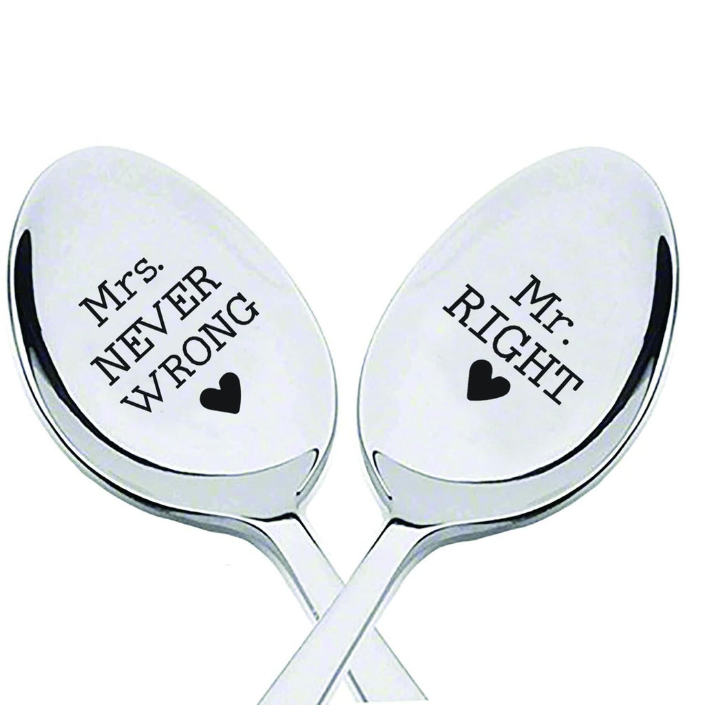 Mr Right & Mrs Never Wrong Stainless Steel Coffee Tea Spoons 7in Set