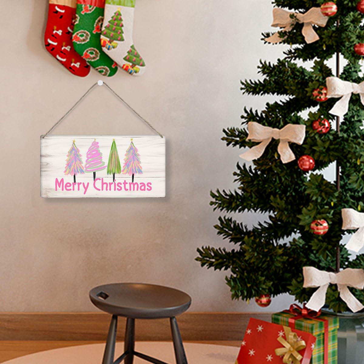 Christmas Decorations Merry Xmas Tree Decor Pink 12x6 inches