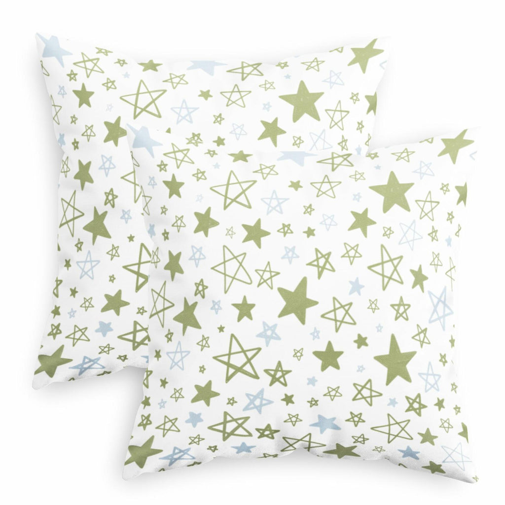 CaliTime Throw Pillow Covers Pack of 2 Cozy Fleece Stars 18x18in Sage Green