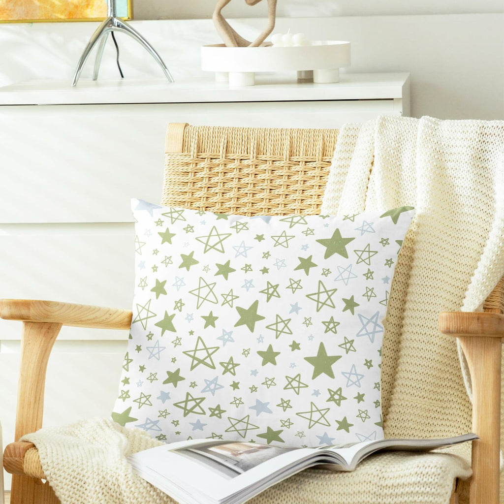 CaliTime Throw Pillow Covers Pack of 2 Cozy Fleece Stars 18x18in Sage Green