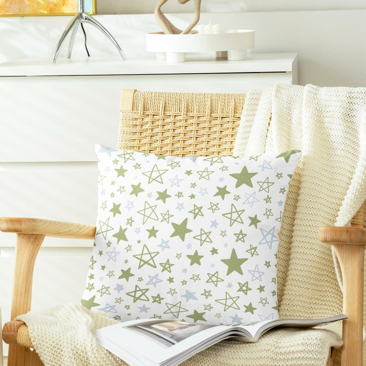 CaliTime Throw Pillow Covers Pack of 2 Cozy Fleece Stars 18x18in Sage Green