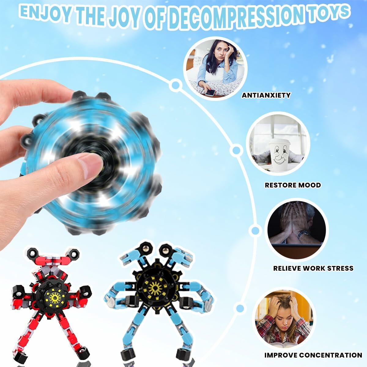 Deformation Fingertip Decompression Mechanical Gyroscope DIY Chain Red+Blue Toy