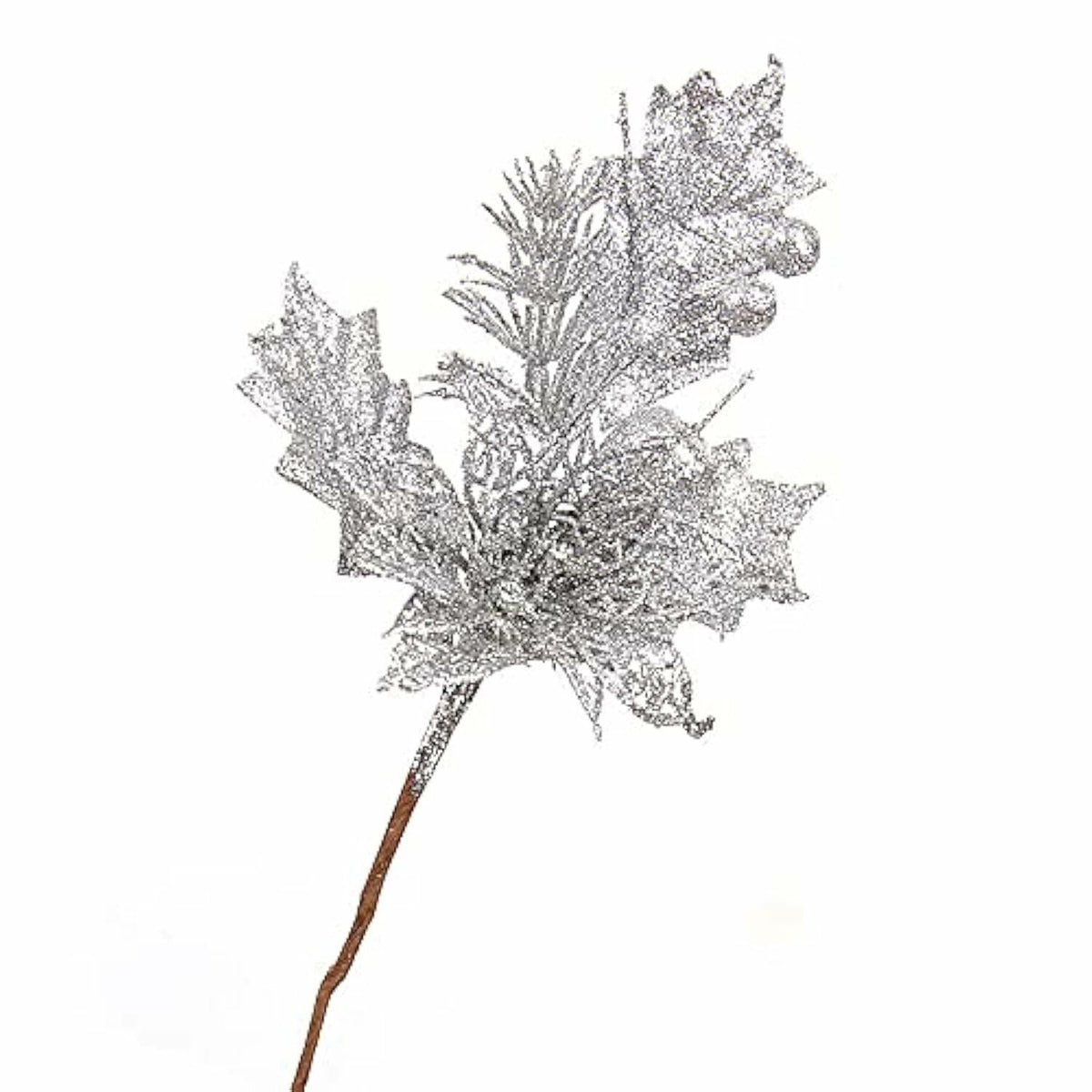 Giga Gud 5pcs 9in Christmas Glitter Berries Stems Silver Holiday Decor