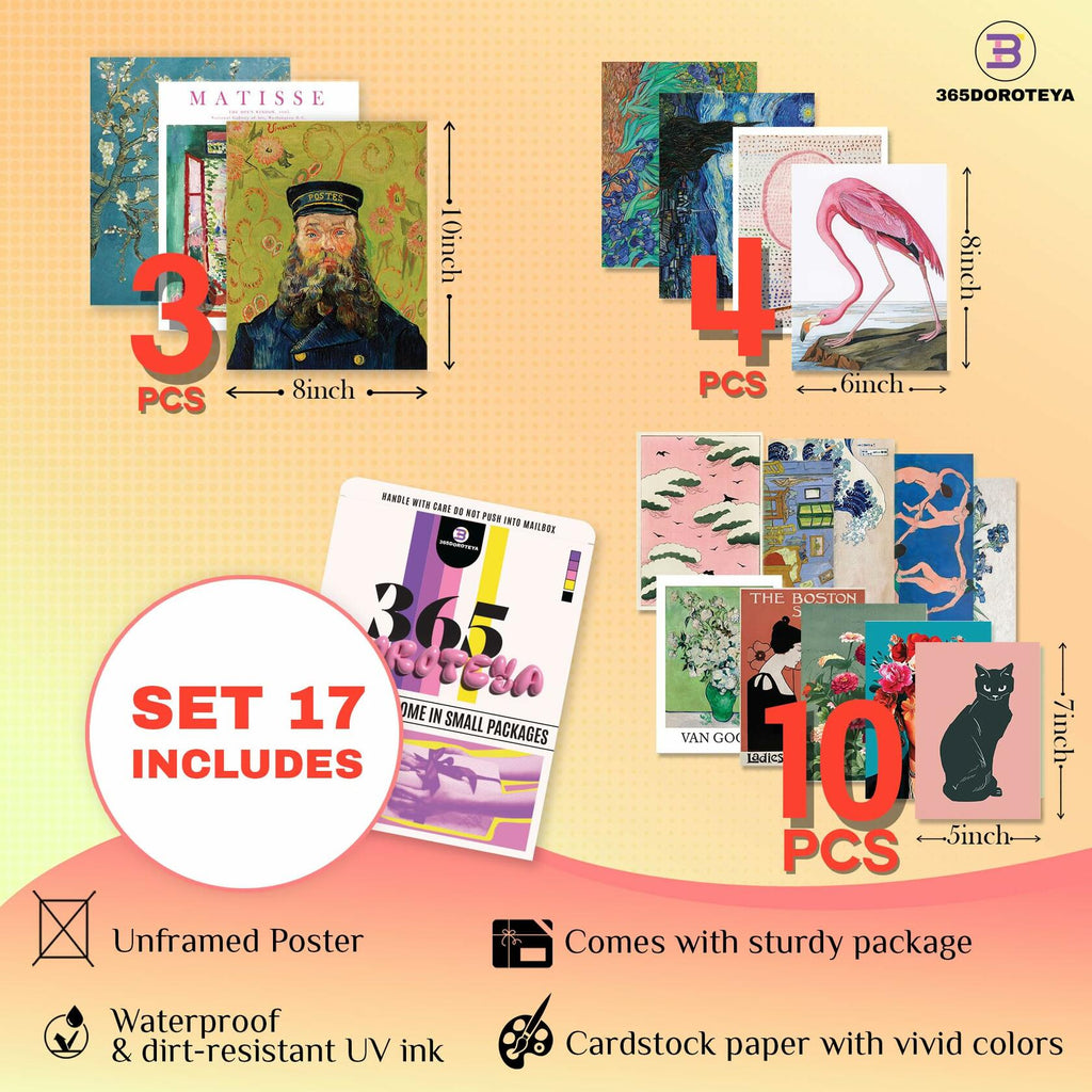 365DoRoTeYa Colorful Eclectic Gallery Wall Art Set 17 PCS Unframed