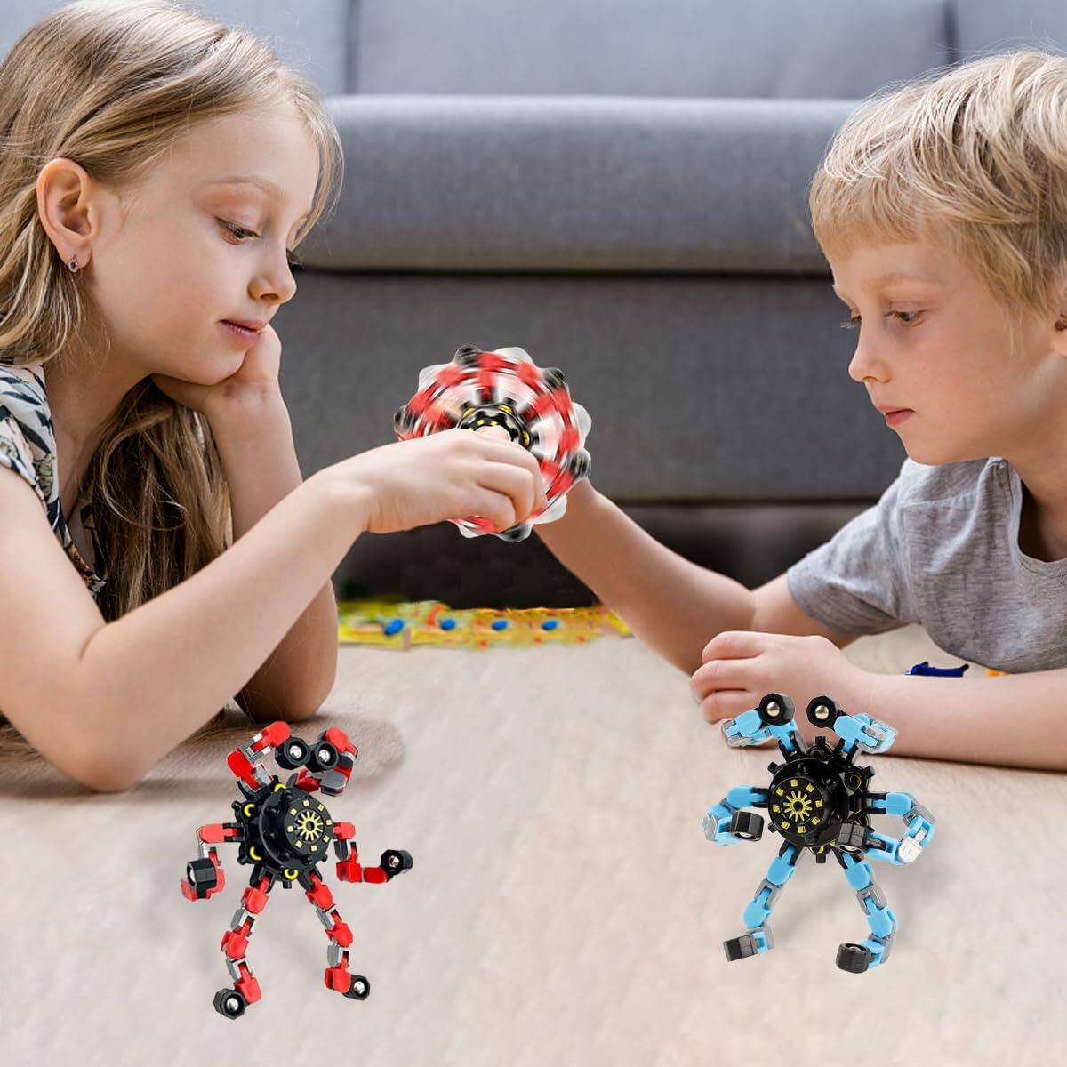 Deformation Fingertip Decompression Mechanical Gyroscope DIY Chain Red+Blue Toy