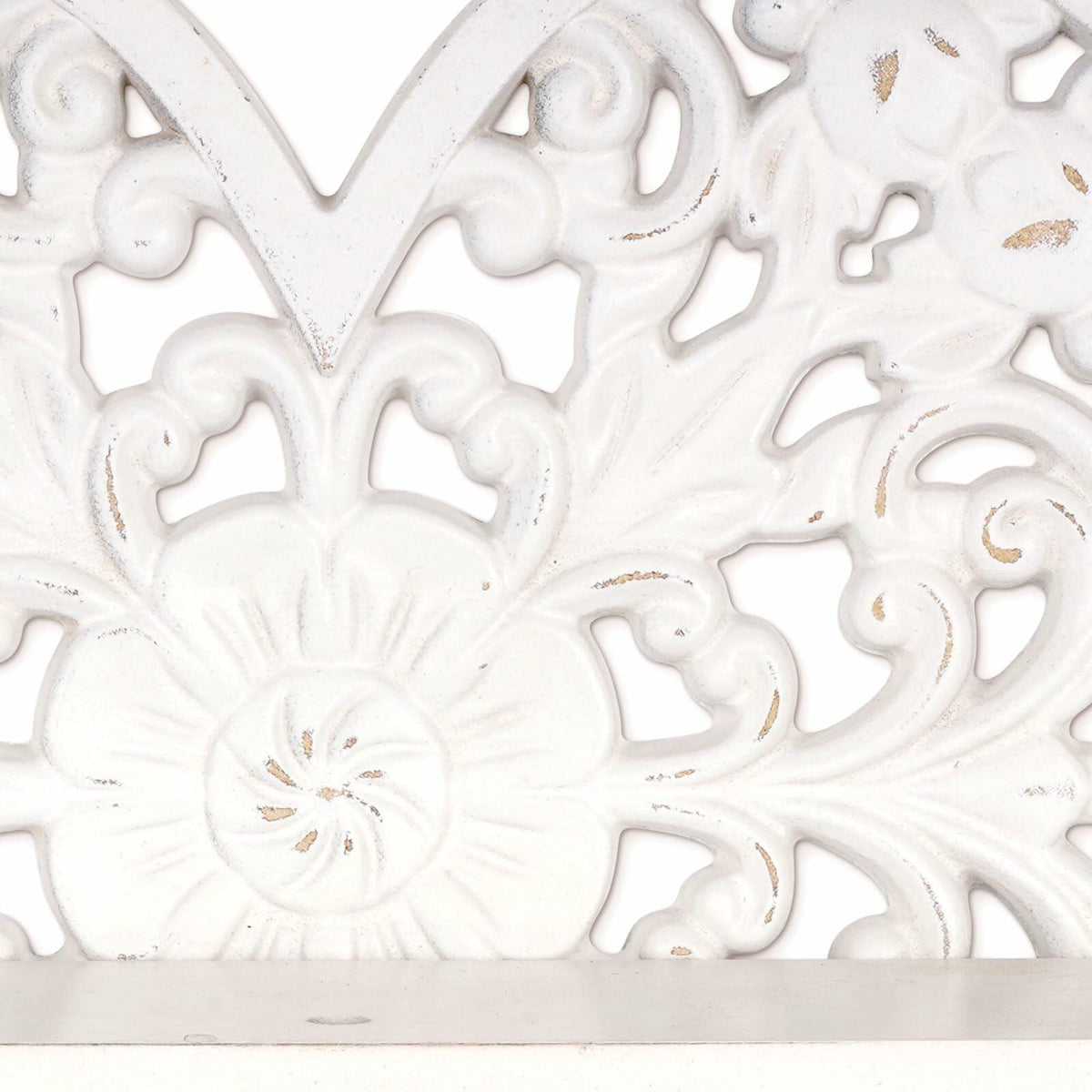 Multipurpose Floating Wall Shelf with Key Hooks Heart-Shaped 12" Vintage White