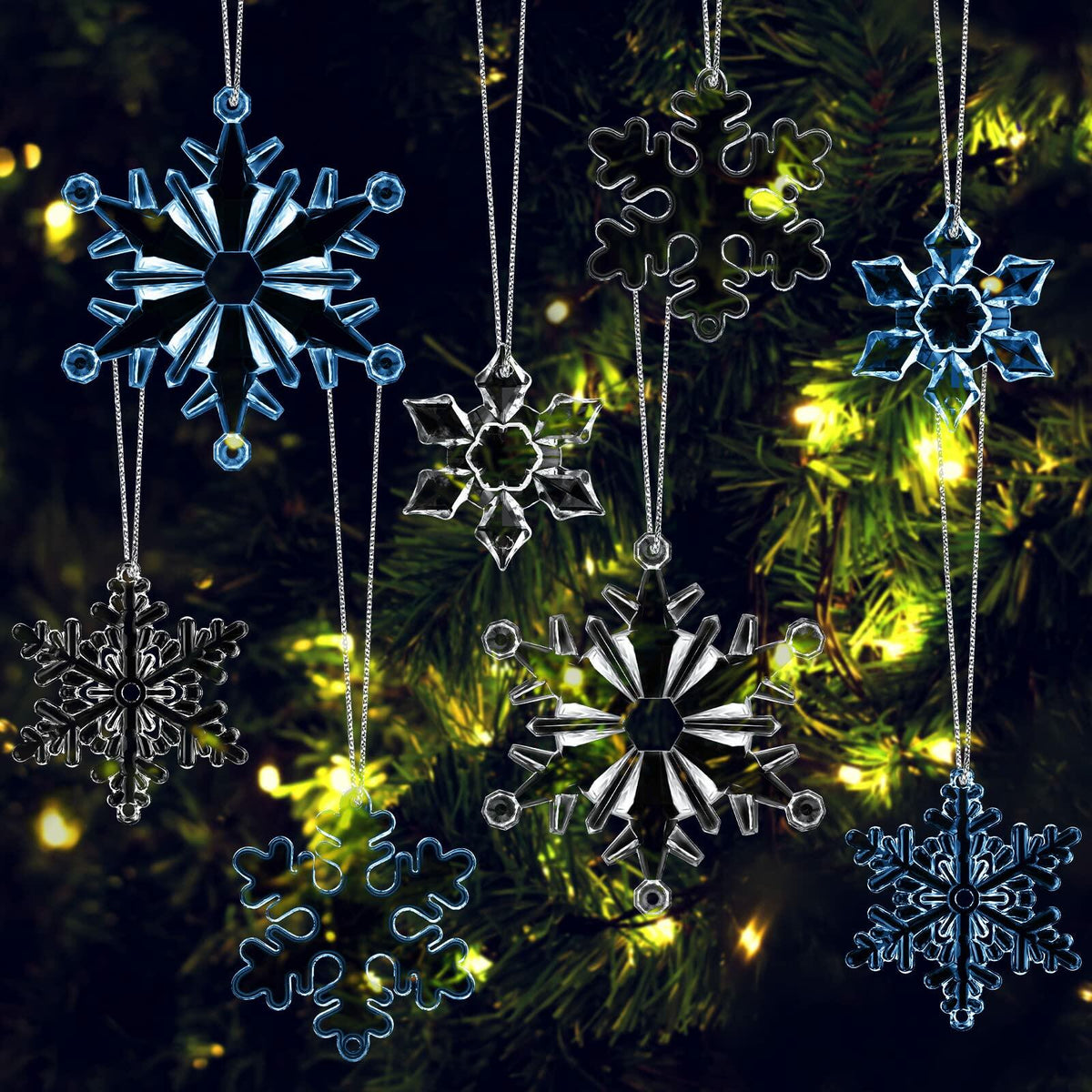 64 Pcs Acrylic Christmas Snowflake Ornaments Hanging Decorations Elegant