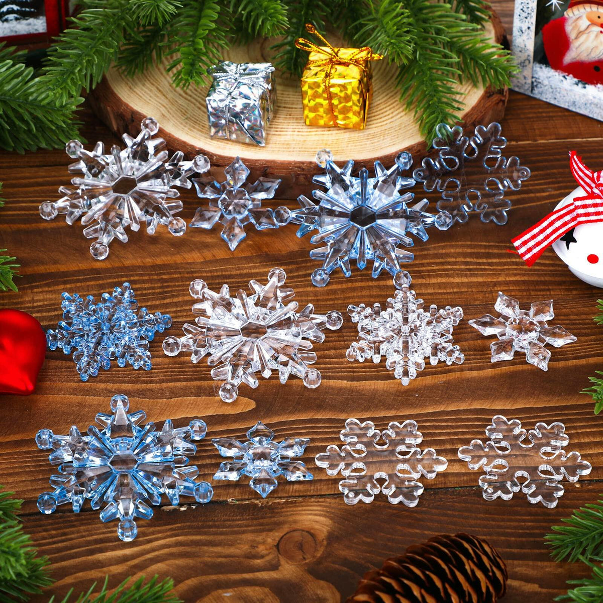 64 Pcs Acrylic Christmas Snowflake Ornaments Hanging Decorations Elegant