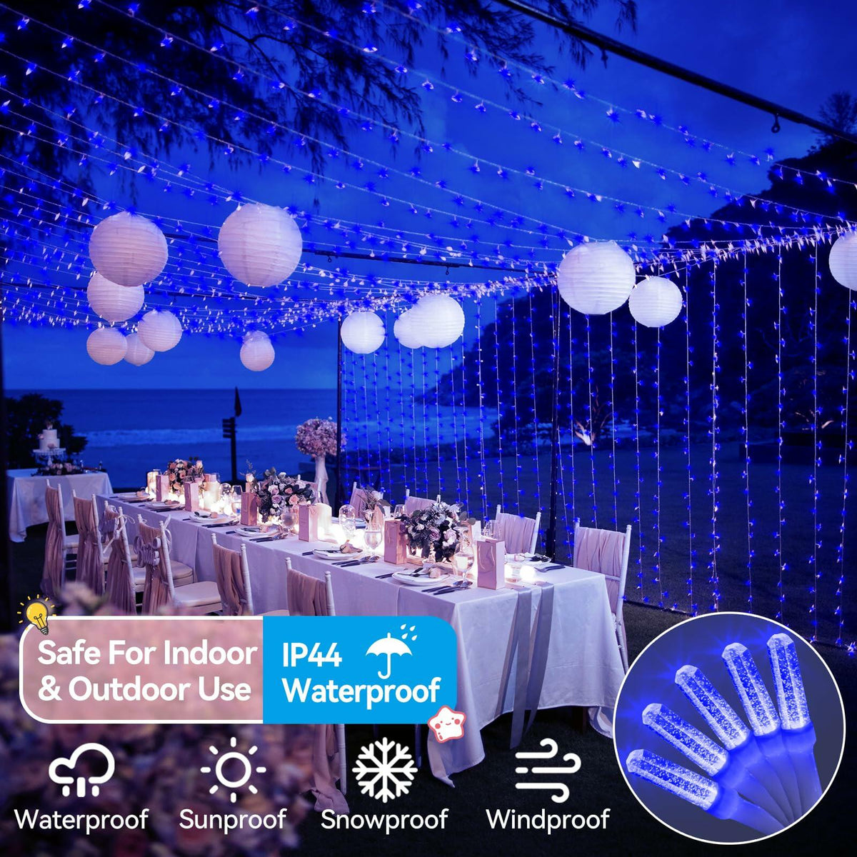 Heceltt 1140 LED 449FT Outdoor String Lights Blue 8 Modes Timer IP44