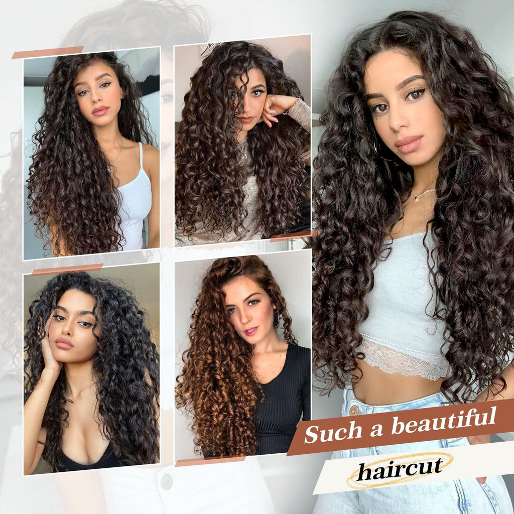 [Like New] FLUFYMOOZ 4PC 100% Protein Silk Hair Extensions 20in Curly Dark Chocolate Brown