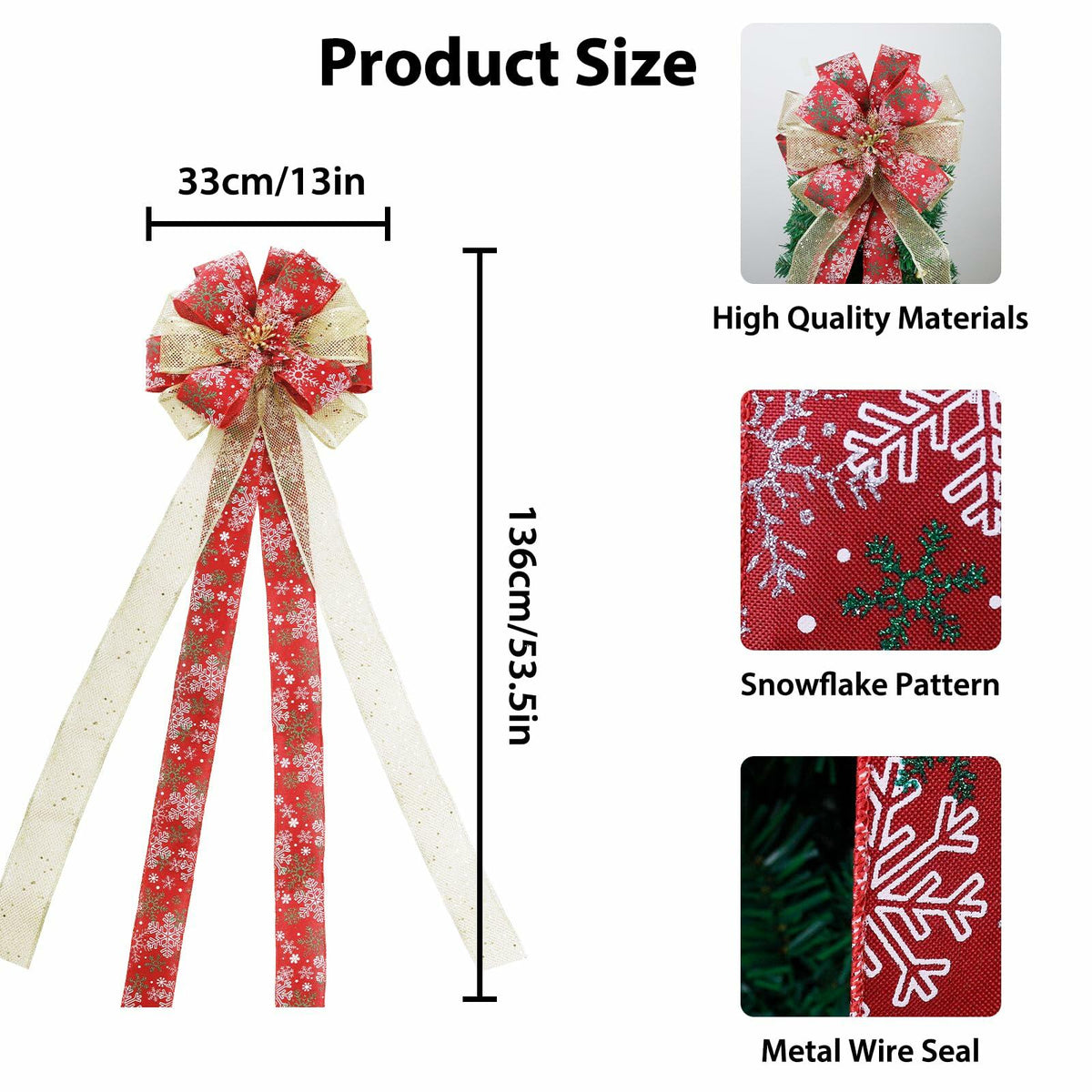 Filltown Christmas Tree Topper Bow 53x13 Inch Grey Silver Xmas Decor