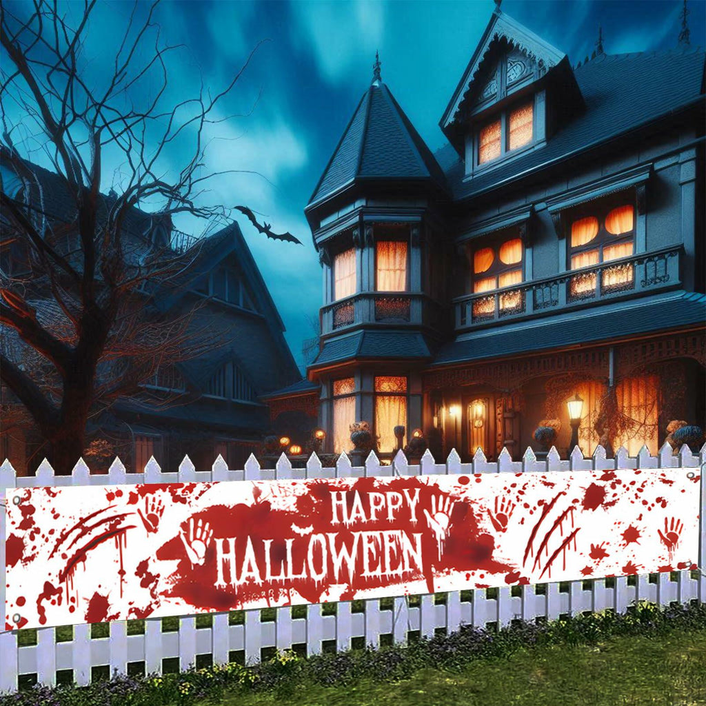 DENNSHH Happy Halloween Outdoor Banner 120x20 White Polyester Yard Sign