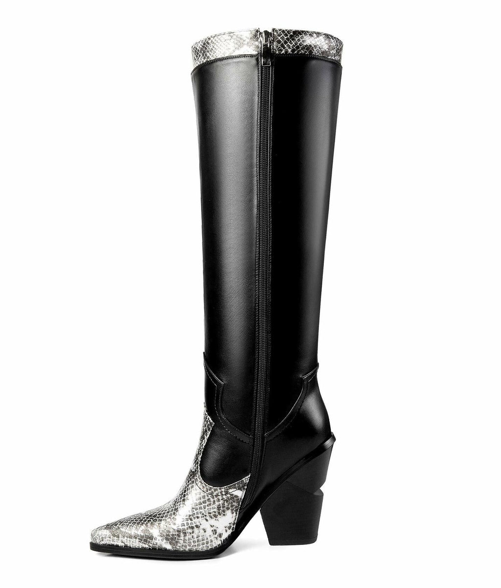 ANN CREEK Women’s Boma Western Knee-High Boots Black/White Snake 6.5