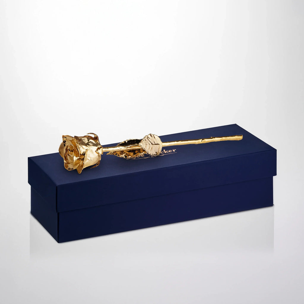 24 Karat Gold Plated Rose 11.5" - Royal Navy Blue Box