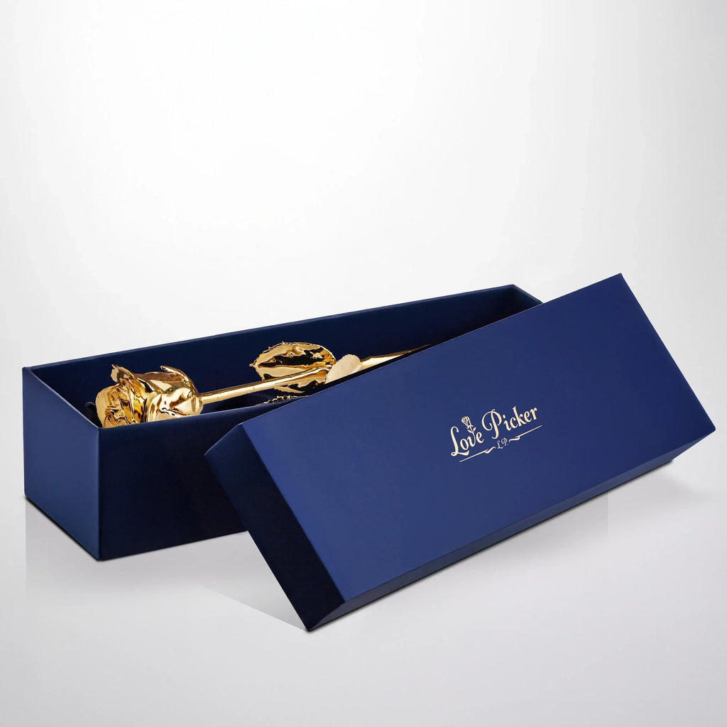 24 Karat Gold Plated Rose 11.5" - Royal Navy Blue Box