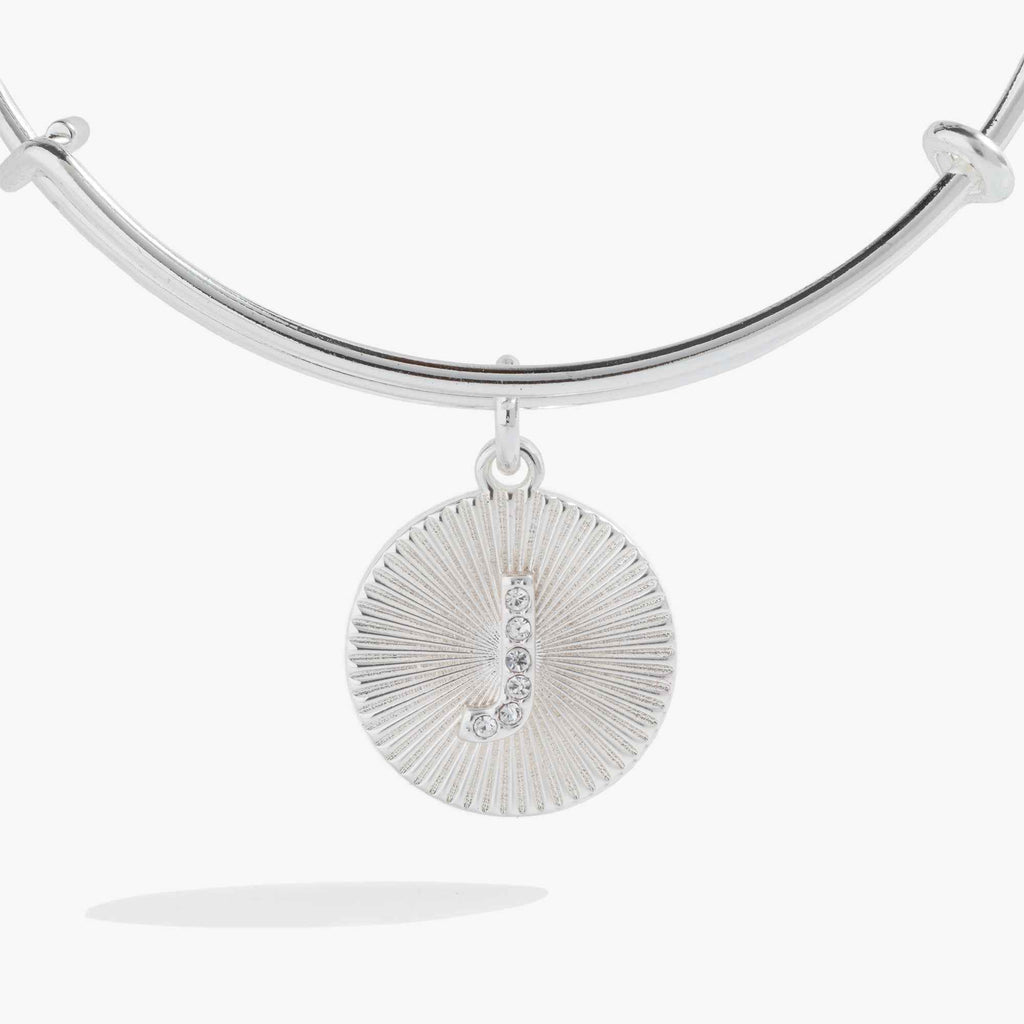 Initial J Pave Starburst Texture Bangle