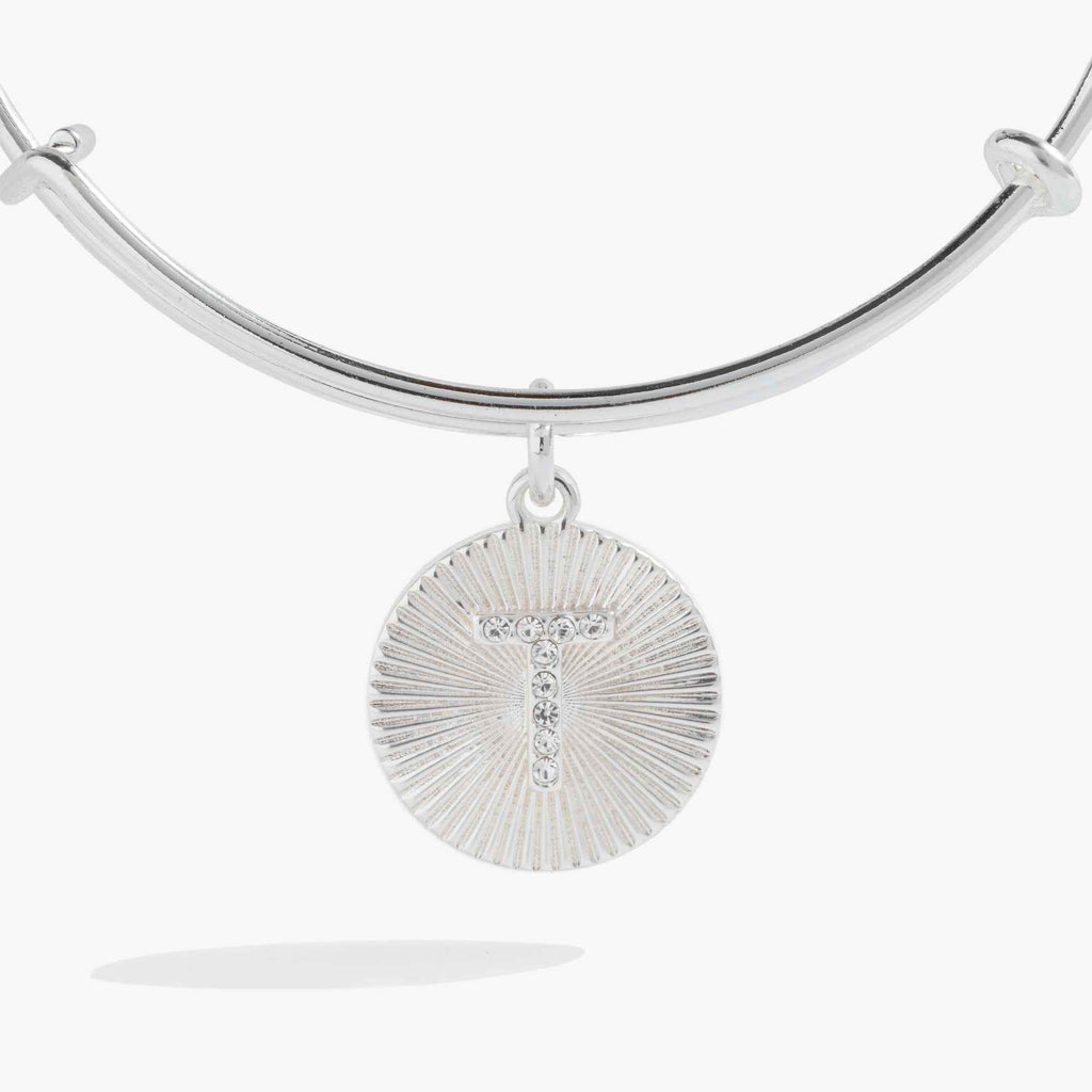 Initial T Pave Starburst Texture Bangle