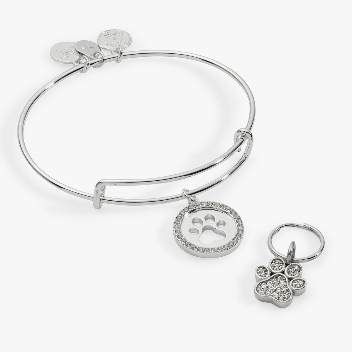 Paw Print Bangle & Pet Collar Charm Set of 2