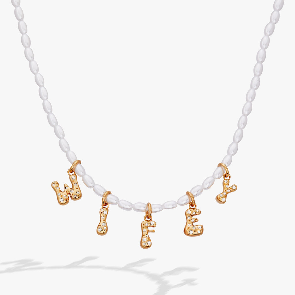 'Wifey' Bubble And Beaded Pearl Necklace